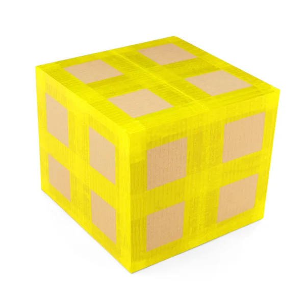 Caja Cartón Con Cinta Adhesiva Amarilla Sobre Fondo Blanco —  Fotos de Stock