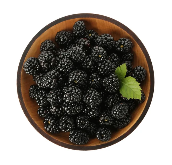 Bowl Fresh Ripe Blackberries Isolated White Top View — 图库照片