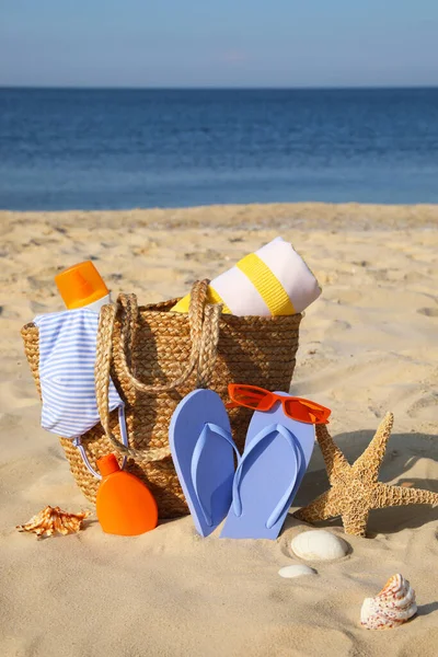 Bag Beach Accessories Sand Sea — Stock Photo, Image