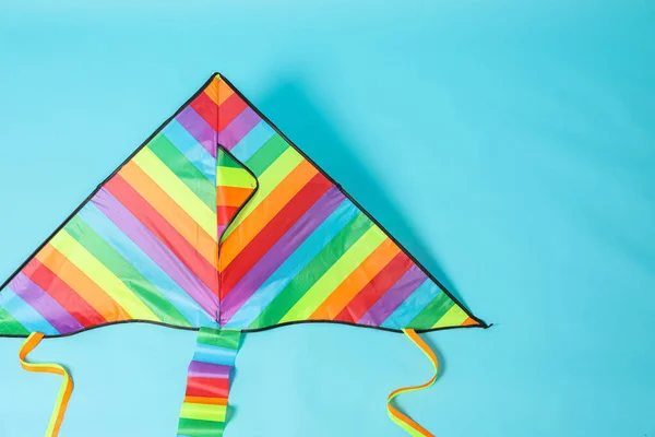 Bright Rainbow Kite Light Blue Background Top View — Photo