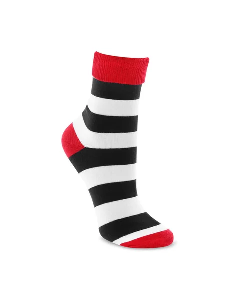 Nová Pruhovaná Ponožka Izolovaná Bílém Příslušenství Obuvi — Stock fotografie
