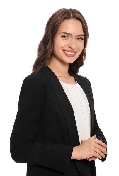 Portrait Hostess Uniform White Background — Fotografia de Stock