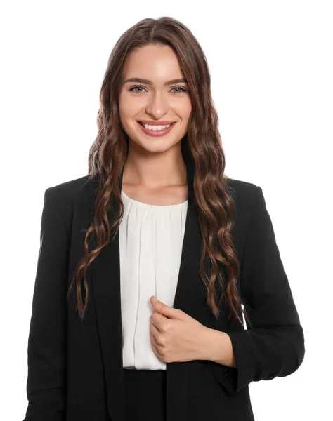 Portrait Hostess Uniform White Background — Zdjęcie stockowe