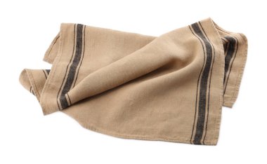 Beige cloth napkin with stripes isolated on white