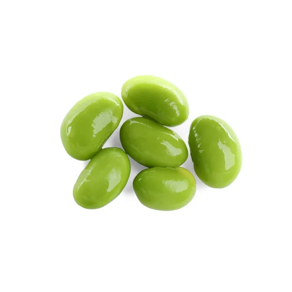 Verse Groene Edamame Sojabonen Witte Achtergrond Bovenaanzicht — Stockfoto