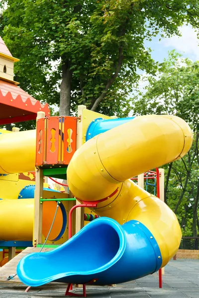 New Colorful Castle Playhouse Slide Children Playground — стоковое фото