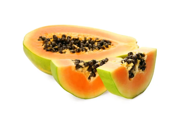 Färsk Skuren Papaya Frukt Vit Bakgrund — Stockfoto