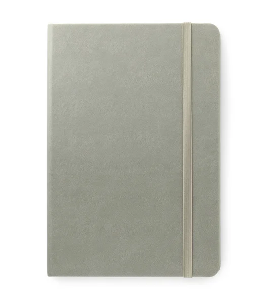 Cuaderno Oficina Gris Cerrado Aislado Blanco Vista Superior — Foto de Stock