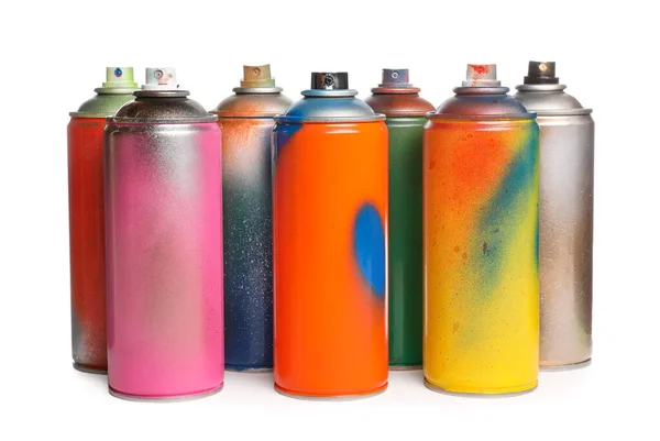 Used Cans Spray Paints White Background — Stock Photo, Image