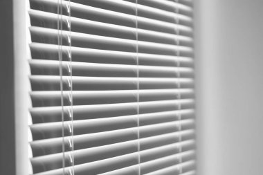 Closeup view of stylish horizontal window blinds