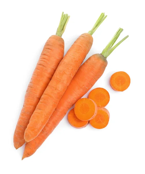 Tasty Ripe Organic Carrots White Background Top View — Stock fotografie