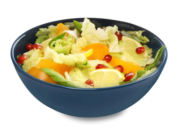 Salada Deliciosa Com Repolho Chinês Limão Cáqui Sementes Romã Isoladas — Fotografia de Stock