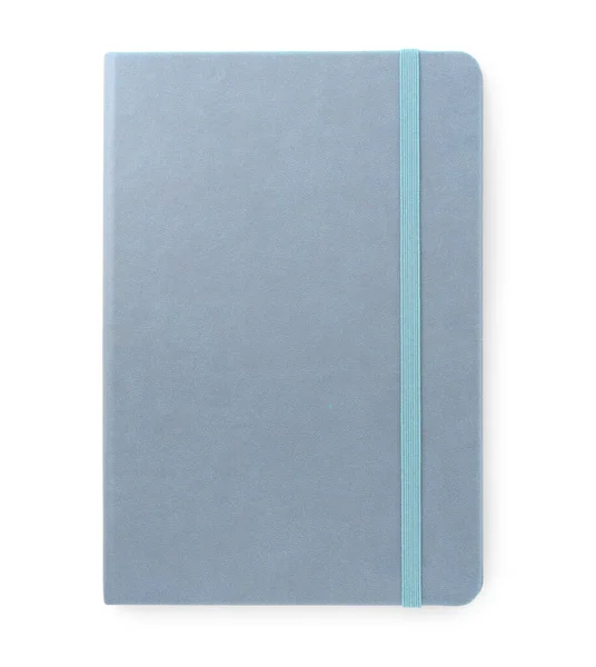 白で隔離されたライトブルーのノートブック トップビュー — ストック写真
