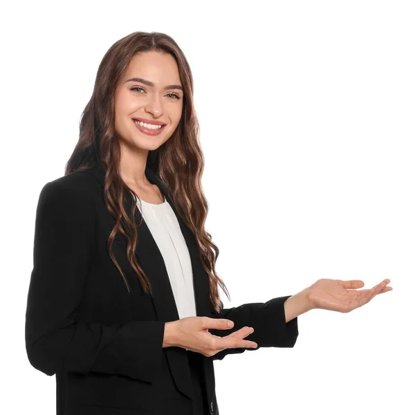 Portrait Hostess Uniform White Background — Photo