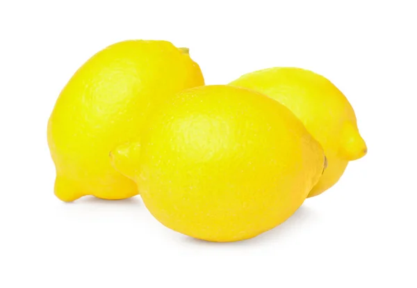 Tři Čerstvé Zralé Citrony Izolované Bílém — Stock fotografie