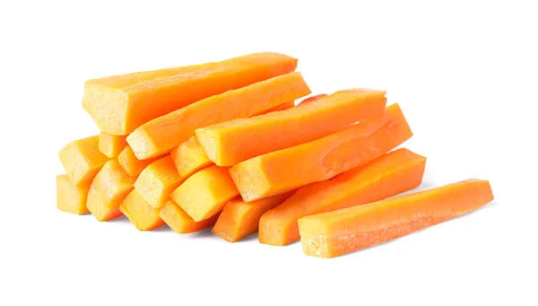 Pile Delicious Carrot Sticks Isolated White — Stok fotoğraf