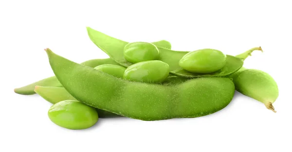 Fresh Green Edamame Pods Beans White Background — ストック写真