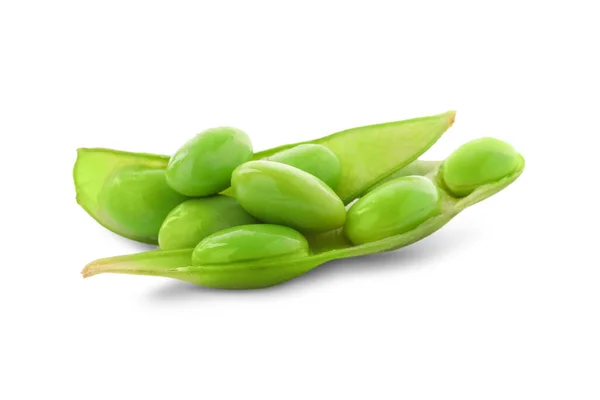 Gousse Edamame Vert Frais Avec Haricots Sur Fond Blanc — Photo