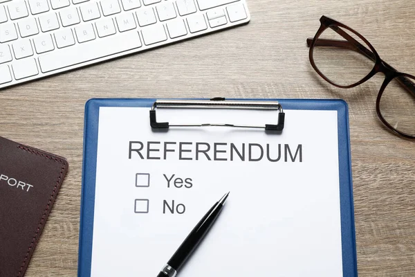 Flat Lay Composition Referendum Ballot Wooden Table — Stock Photo, Image