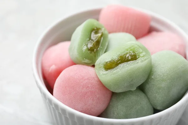 Delicious Mochi Bowl Table Closeup Traditional Japanese Dessert — Stock Photo, Image