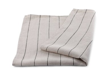 Light grey cloth napkin with stripes isolated on white
