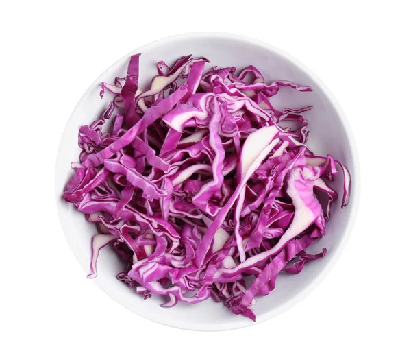 Bowl Shredded Fresh Red Cabbage Isolated White Top View — ストック写真