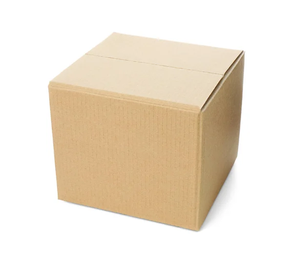 Una Caja Cartón Cerrada Sobre Fondo Blanco — Foto de Stock