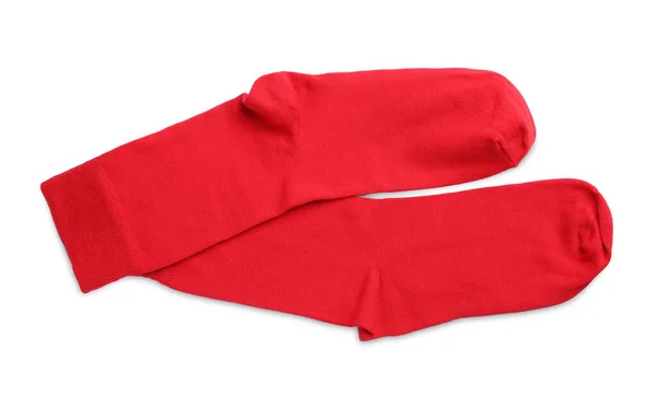 Pareja Calcetines Rojos Sobre Fondo Blanco Vista Superior — Foto de Stock