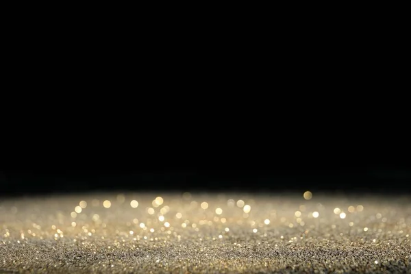 Glanzende Gouden Glitter Zwarte Achtergrond Ruimte Voor Tekst Bokeh Effect — Stockfoto