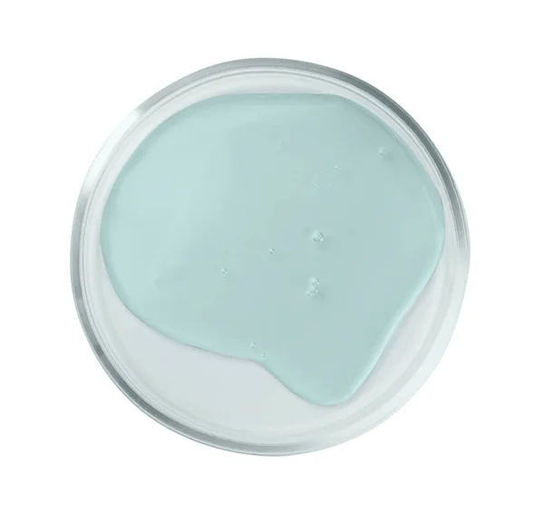 Beyaz Üzerine Izole Edilmiş Renk Sıvısı Içeren Petri Kabı Üst — Stok fotoğraf