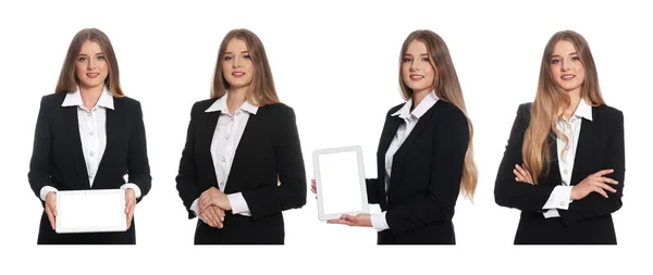 Collage Mit Fotos Der Hostess Uniform Auf Weißem Hintergrund Banner — Stockfoto