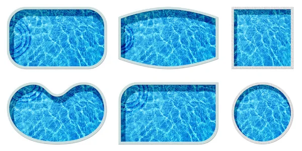 Set Met Zwembaden Van Verschillende Vormen Witte Achtergrond Bovenaanzicht Banner — Stockfoto