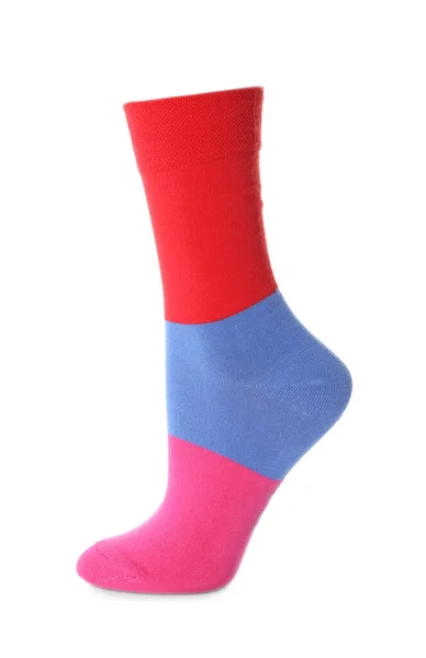 One Colorful Striped Sock Isolated White — Stock Photo, Image