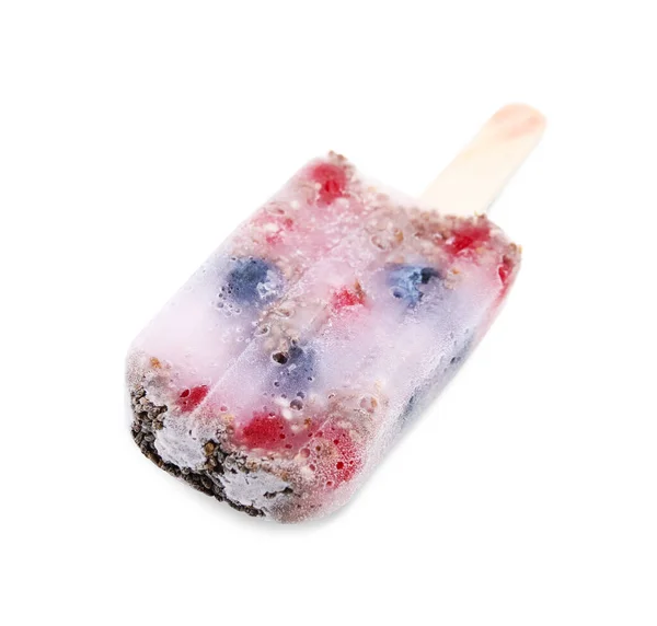 Tasty Refreshing Berry Popsicle Isolated White — 스톡 사진