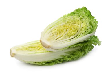 Cut fresh ripe Chinese cabbages on white background