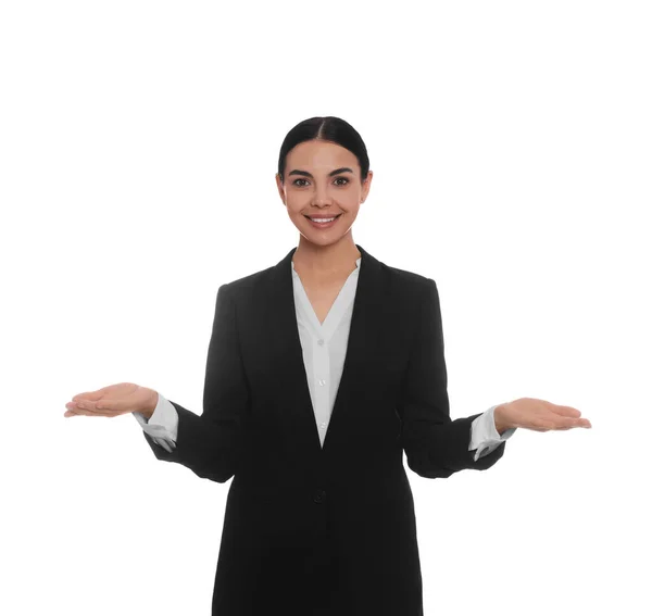 Portrait Hostess Uniform White Background — Stockfoto