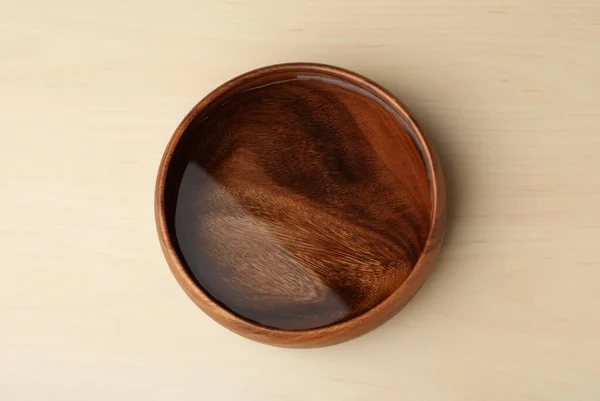Bowl Full Water Wooden Table Top View — Photo