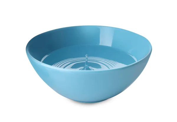 Blue Ceramic Bowl Clear Water Isolated White — Stok fotoğraf