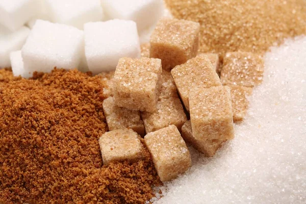 Verschillende Soorten Suiker Als Achtergrond Close — Stockfoto
