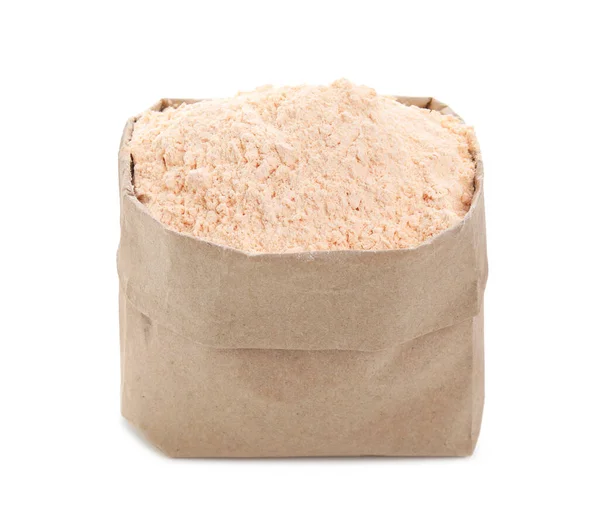 Mąka Soczewicowata Papierowej Torbie Izolowana Biało — Zdjęcie stockowe