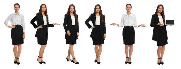 Collage Mit Fotos Der Hostess Uniform Auf Weißem Hintergrund Banner — Stockfoto