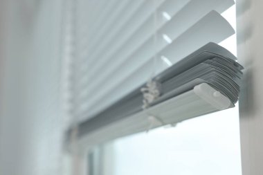Closeup view of stylish horizontal window blinds