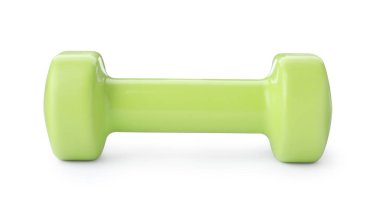 Light green dumbbell isolated on white. Weight training equipment