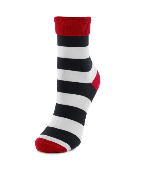 New Striped Sock Isolated White Footwear Accessory — Stock Photo, Image