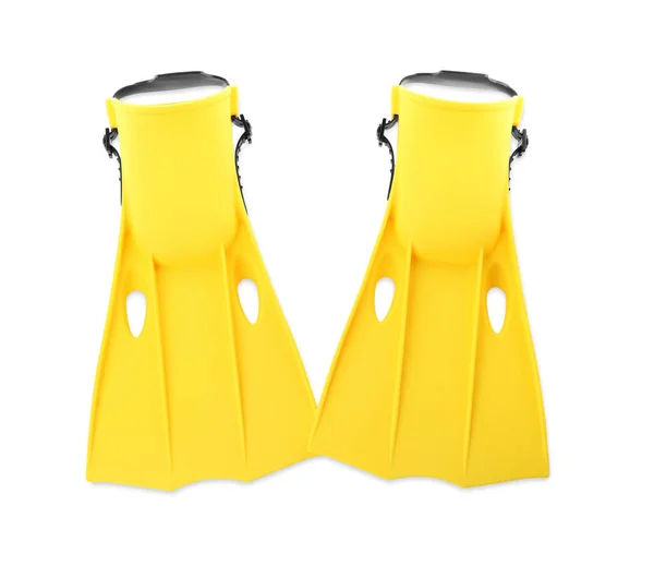 Paar Gele Flippers Witte Achtergrond Bovenaanzicht — Stockfoto