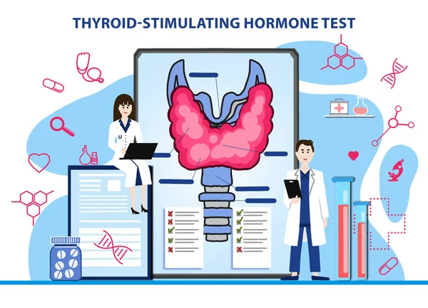 Prueba Hormonal Estimulante Tiroides Ilustración Médicos Tabletas Diferentes Iconos Sobre — Foto de Stock