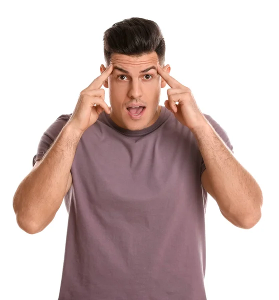 Retrato Del Hombre Emocional Sobre Fondo Blanco Concepto Personalidad — Foto de Stock