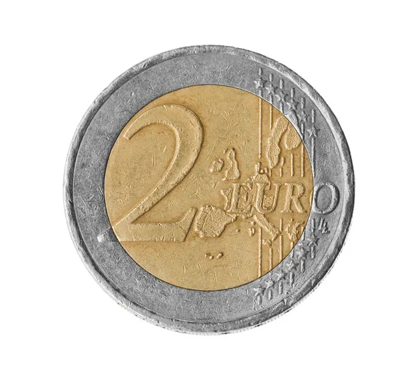 Glänsande Två Euromynt Isolerade Vitt — Stockfoto