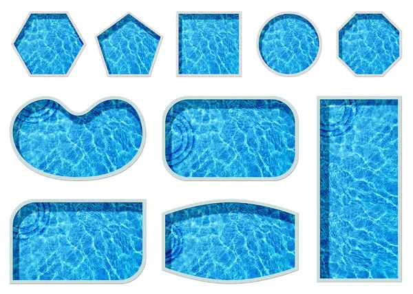 Conjunto Com Piscinas Diferentes Formas Sobre Fundo Branco Vista Superior — Fotografia de Stock