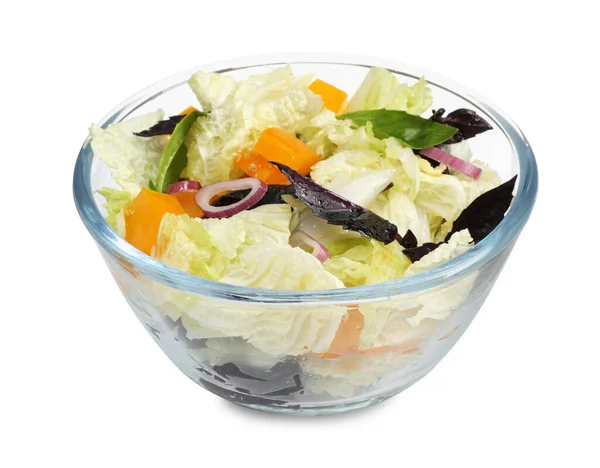Delicious Salad Chinese Cabbage Tomato Basil Isolated White — Stockfoto